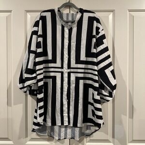 Jammy Job Shirt Womens 5XL Blouse Long Sleeve Button Up Geometric Stripe Top